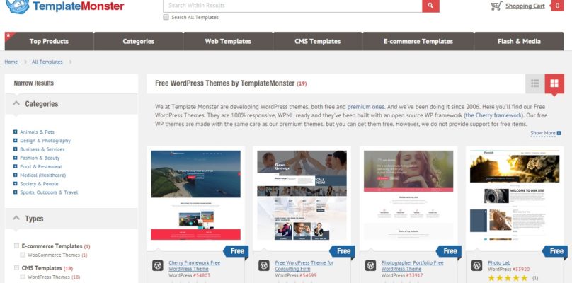 Temas gratis para WordPress template monster